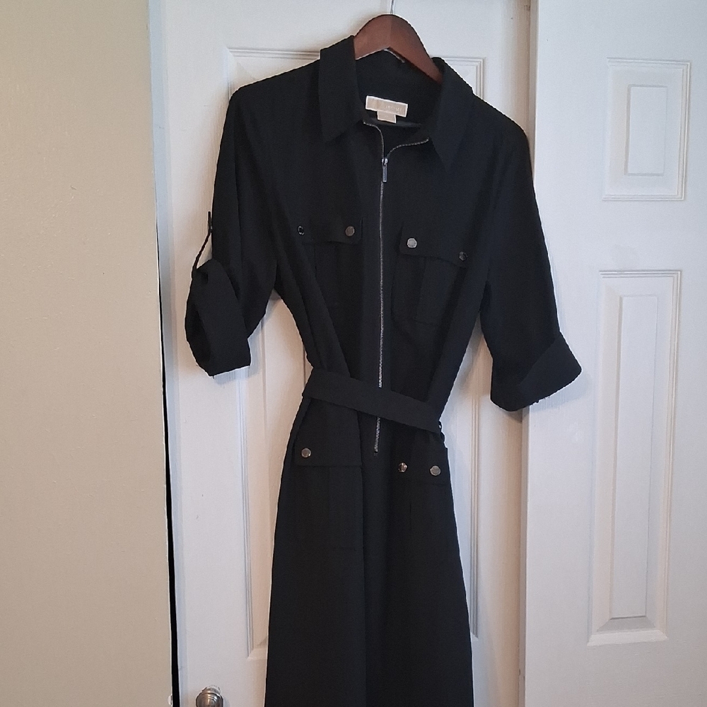 MICHAEL Michael Kors Black Belted Midi Dress